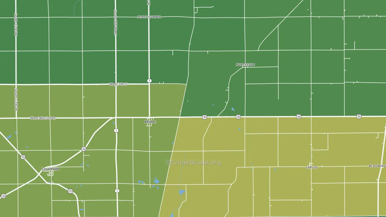 Modoc, IN Map of Vehicle Theft Rates