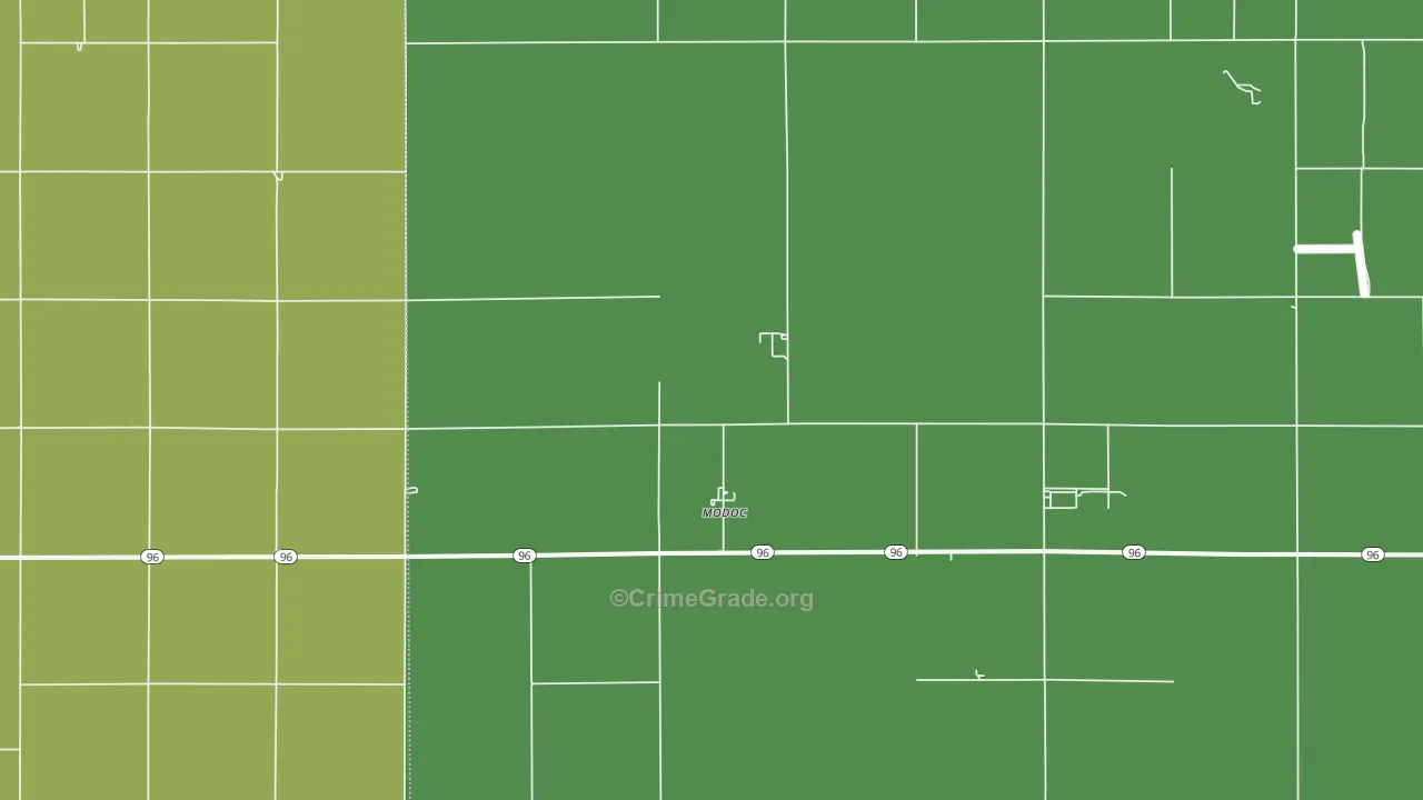 Modoc, KS Map of Vehicle Theft Rates