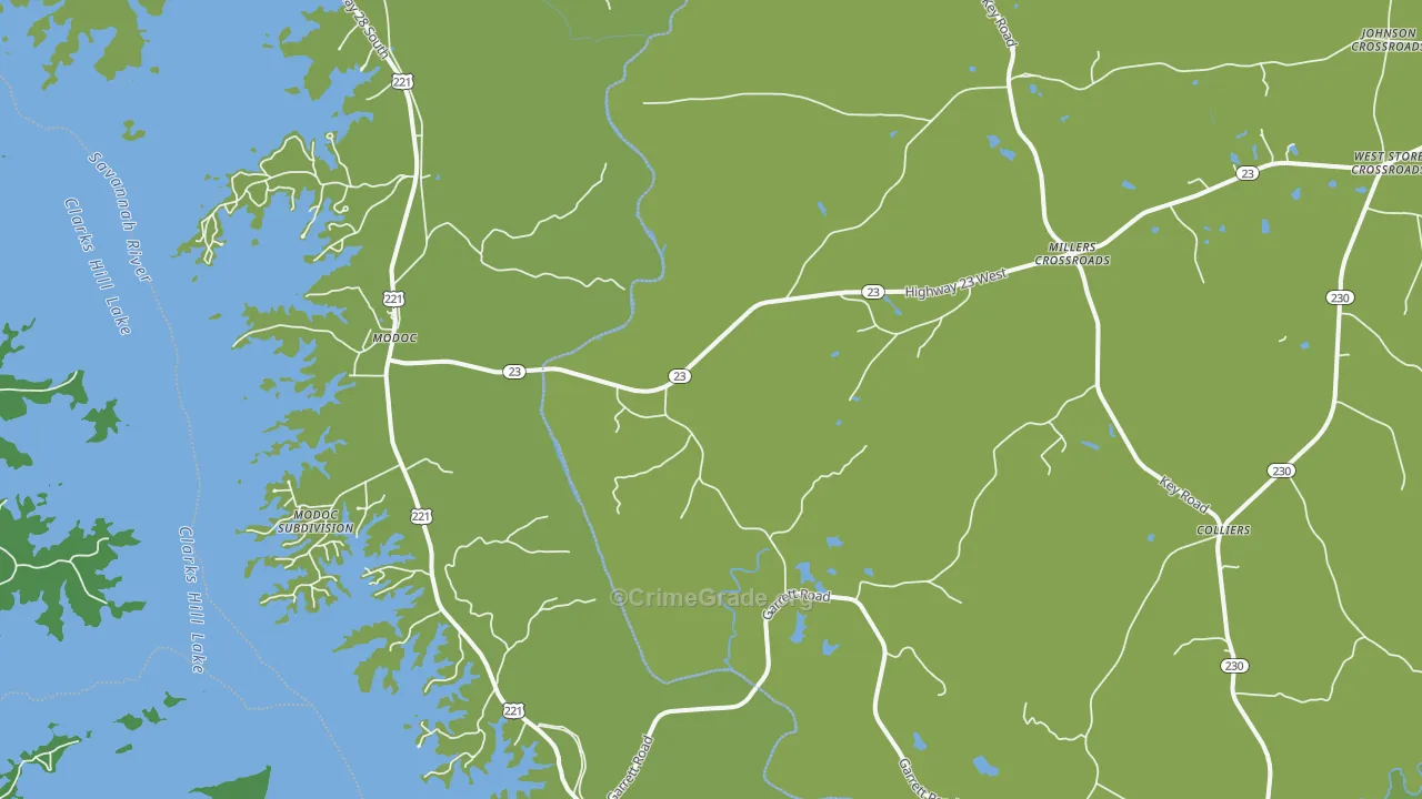 Modoc, SC Map of Vehicle Theft Rates