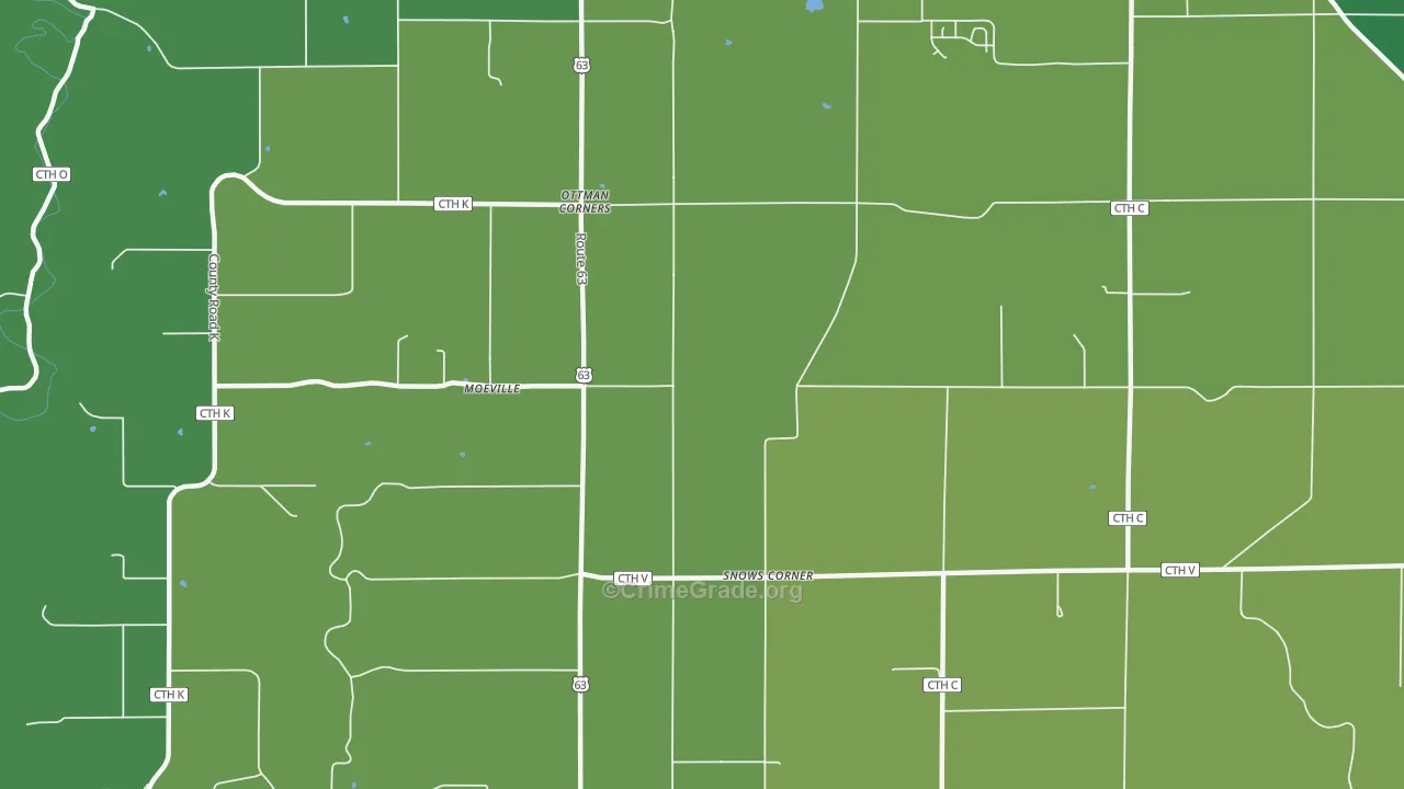 Moeville, WI Map of Vehicle Theft Rates