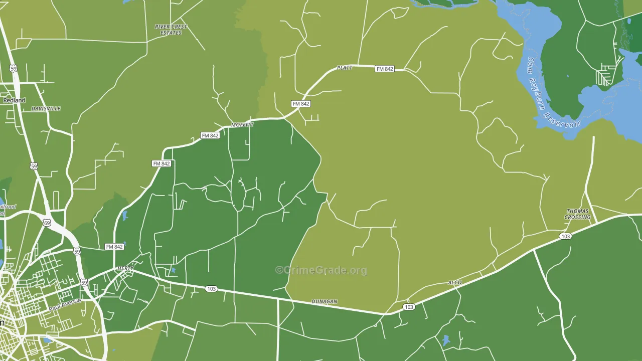 Moffitt, TX Map of Vehicle Theft Rates