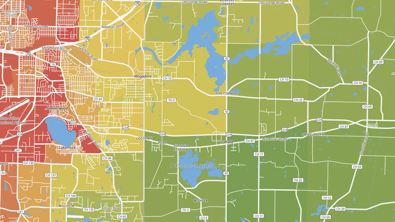 Mogadore, OH Map of Vehicle Theft Rates