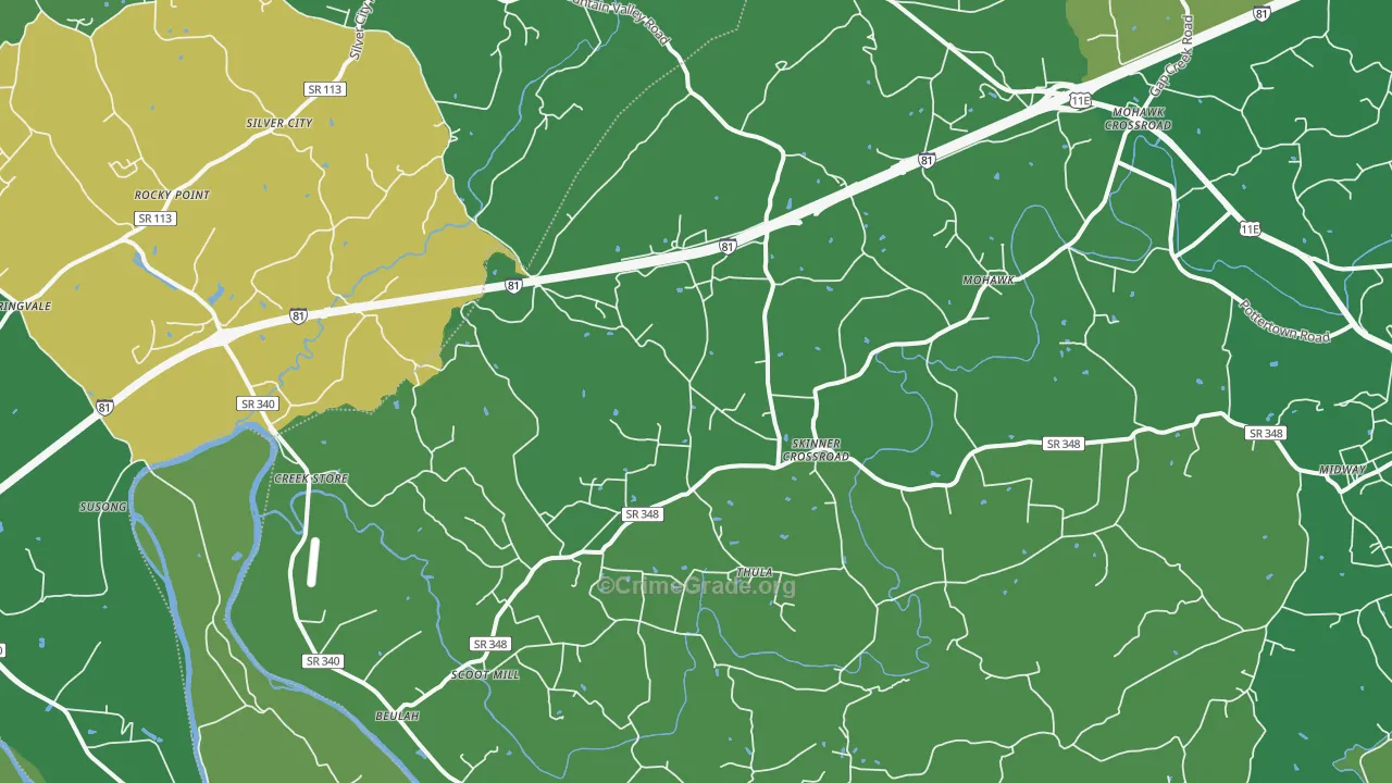 Mohawk, TN Map of Vehicle Theft Rates