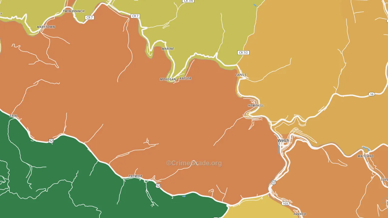 Mohegan, WV Map of Vehicle Theft Rates