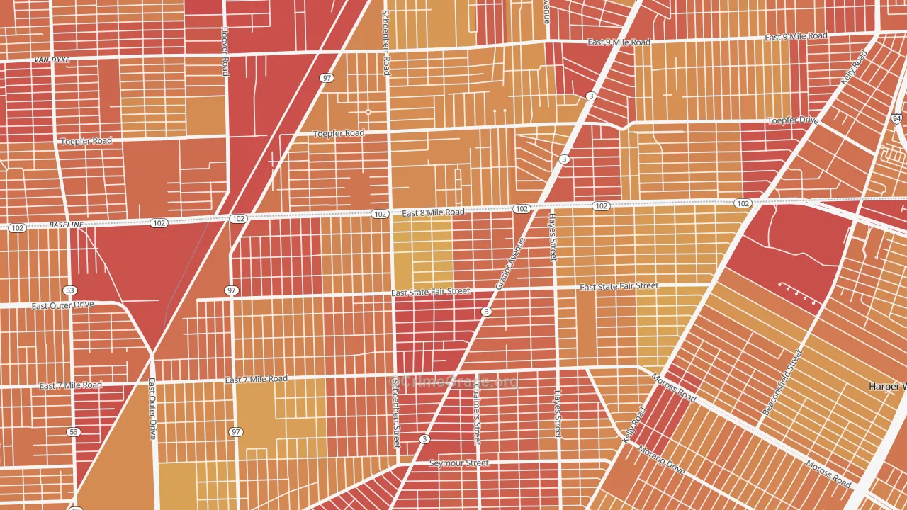 Mohican Regent, Detroit, MI Map of Vehicle Theft Rates