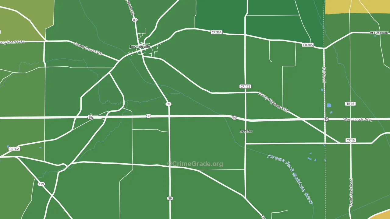 Mohicanville, OH Map of Vehicle Theft Rates