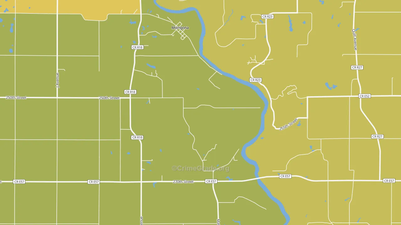 Moingona, IA Map of Vehicle Theft Rates