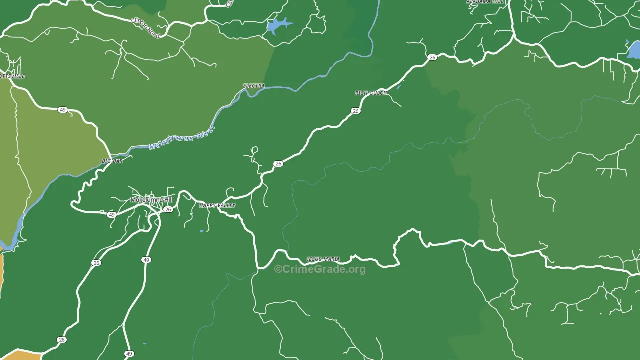 Mokelumne Hill, CA Map of Vehicle Theft Rates