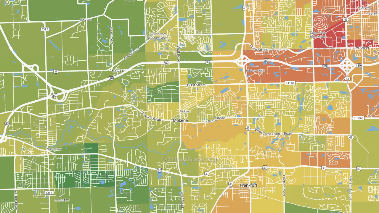 Mokena, IL Map of Vehicle Theft Rates