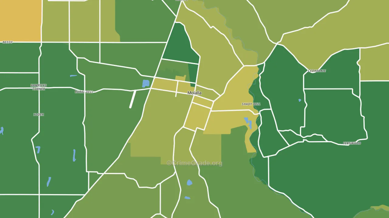 Molalla, OR Map of Vehicle Theft Rates