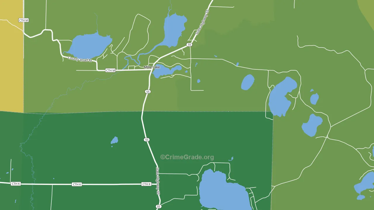 Mole Lake, WI Map of Vehicle Theft Rates