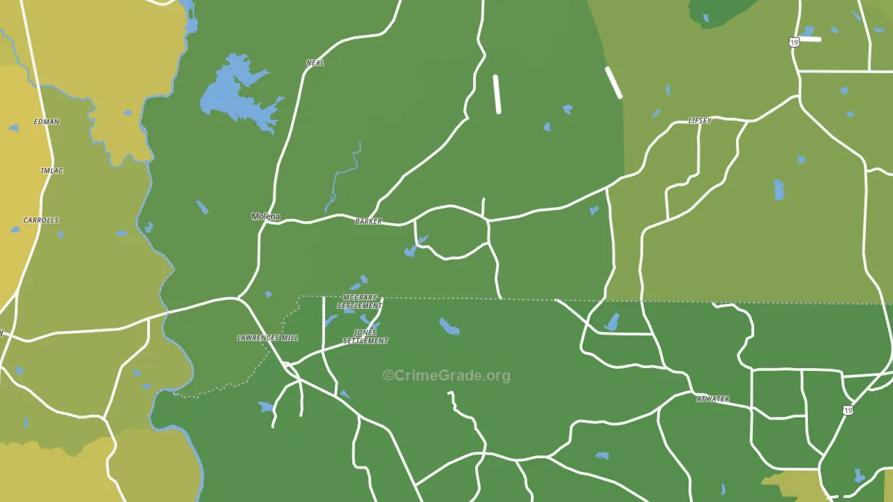 Molena, GA Map of Vehicle Theft Rates