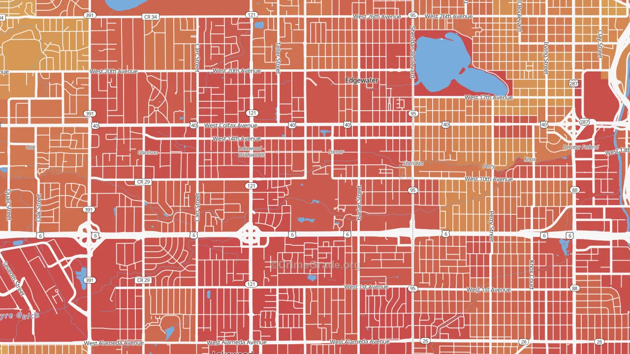 Molholm Two Creeks, Edgewater, CO Map of Vehicle Theft Rates