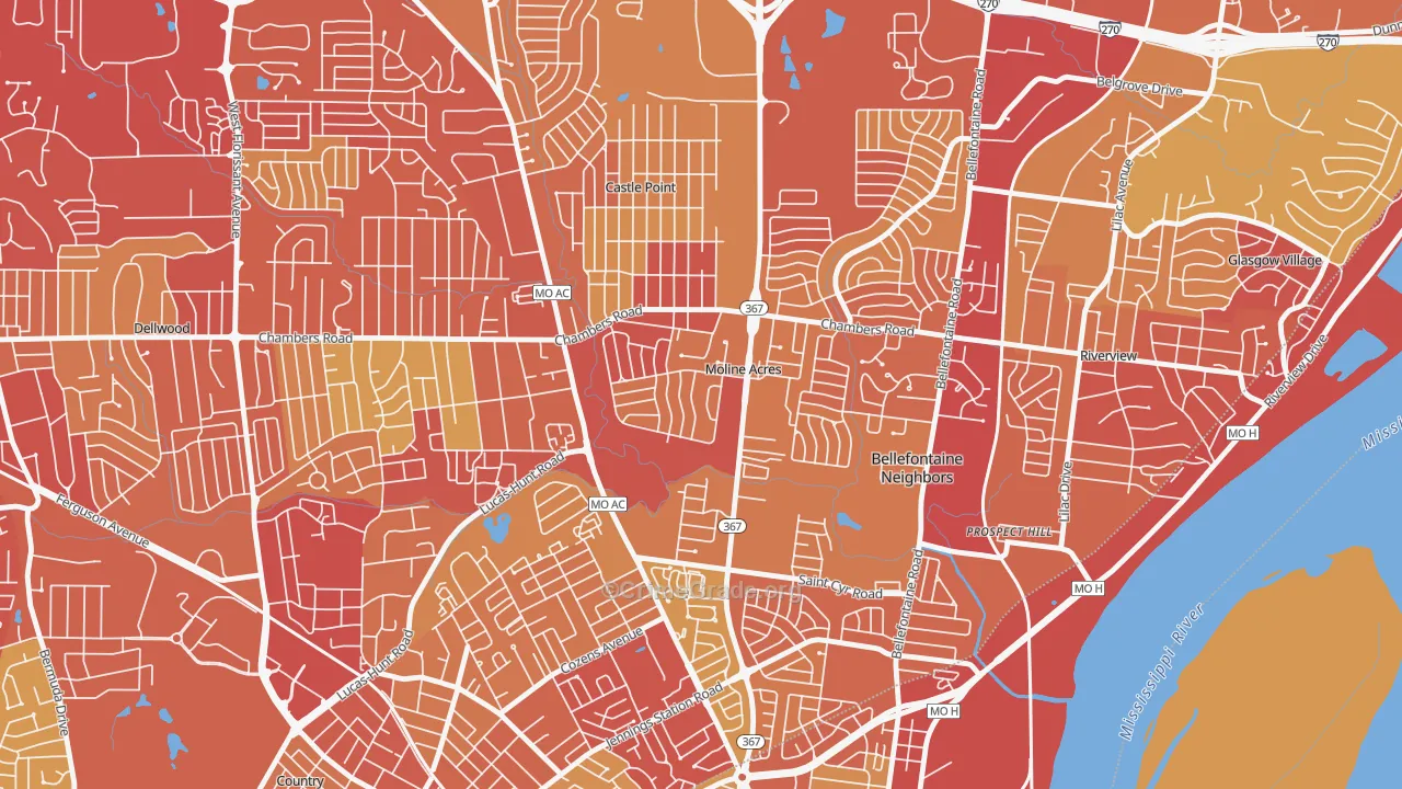 Moline Acres, MO Map of Vehicle Theft Rates