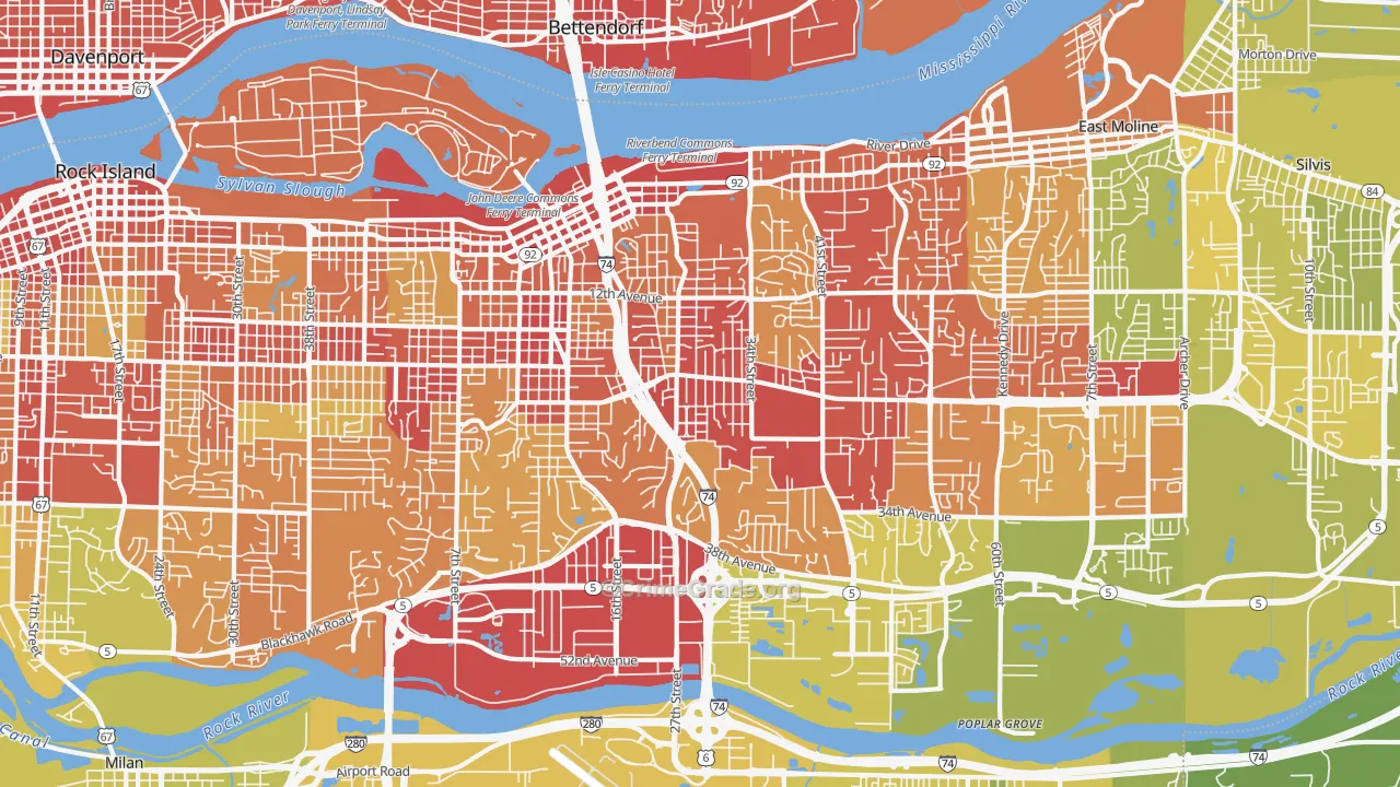 Moline, IL Map of Vehicle Theft Rates