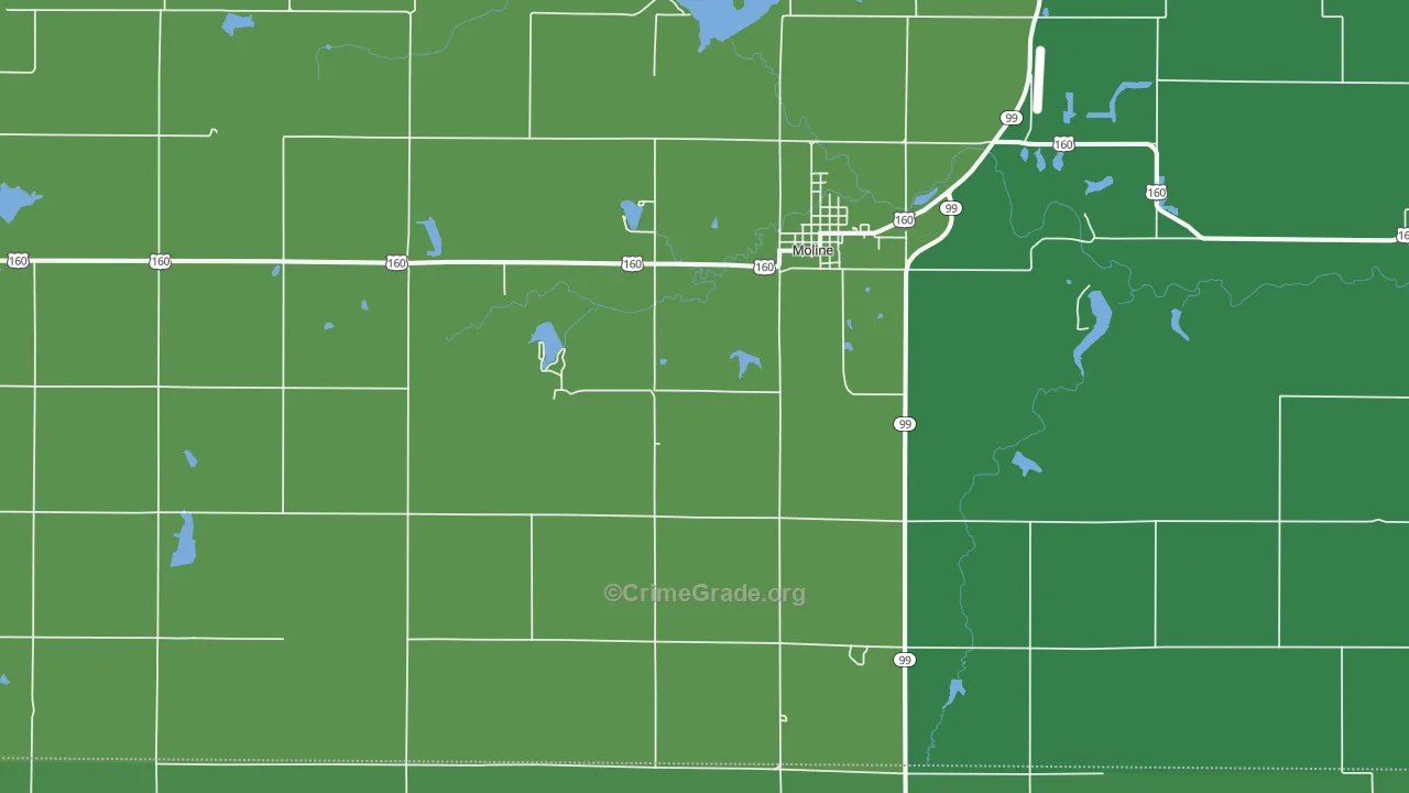 Moline, KS Map of Vehicle Theft Rates