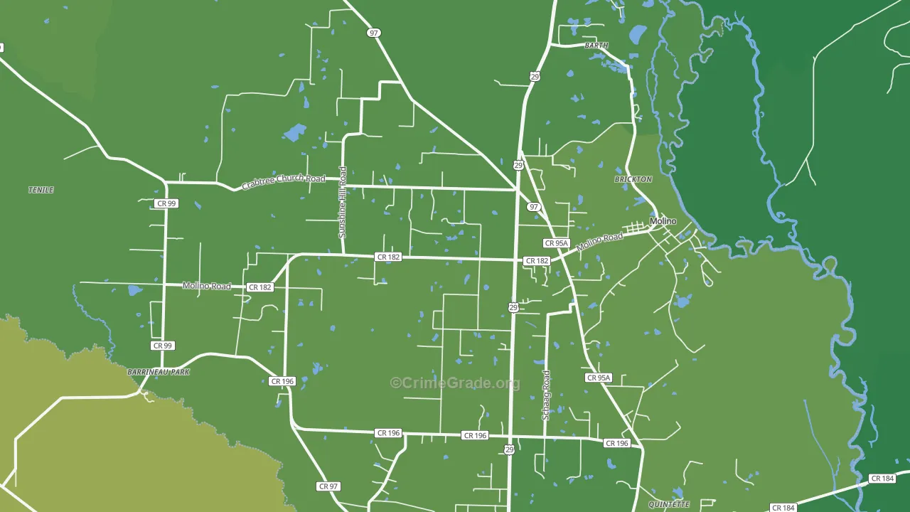 Molino, FL Map of Vehicle Theft Rates