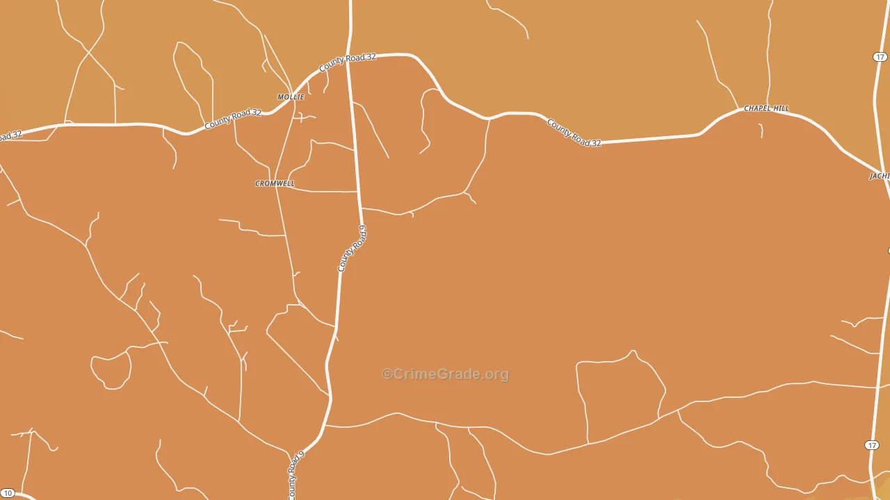 Mollie, AL Map of Vehicle Theft Rates