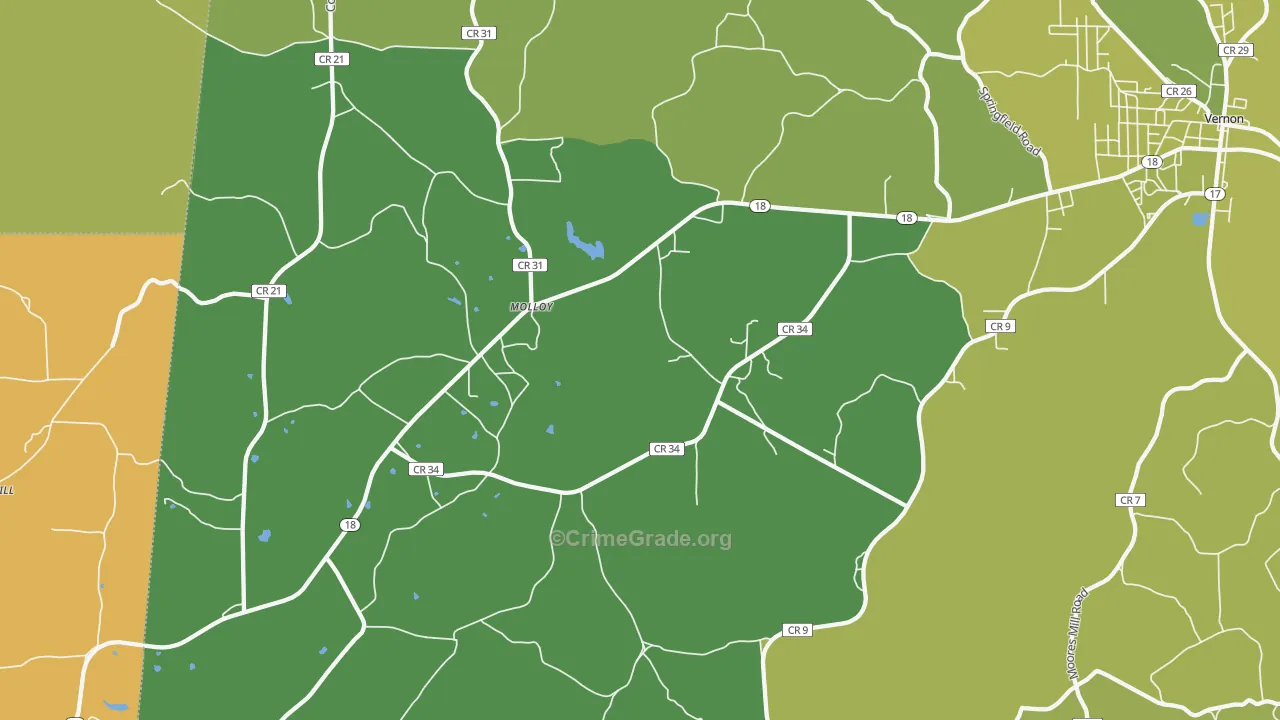 Molloy, AL Map of Vehicle Theft Rates