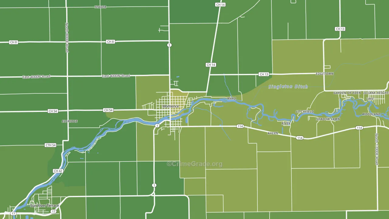 Momence, IL Map of Vehicle Theft Rates