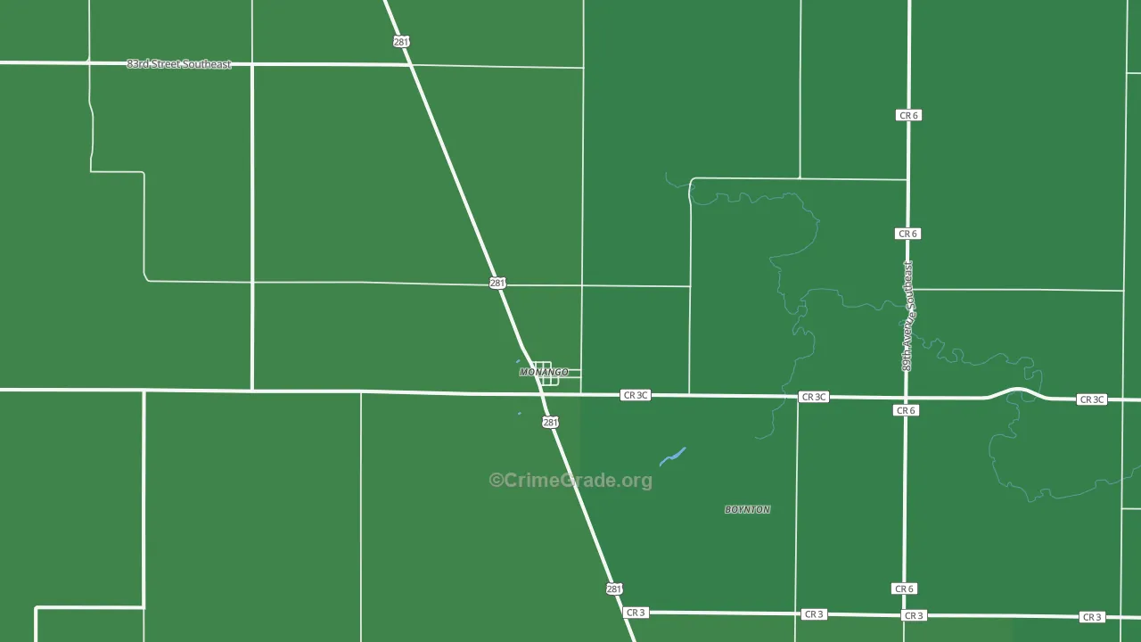 Monango, ND Map of Vehicle Theft Rates