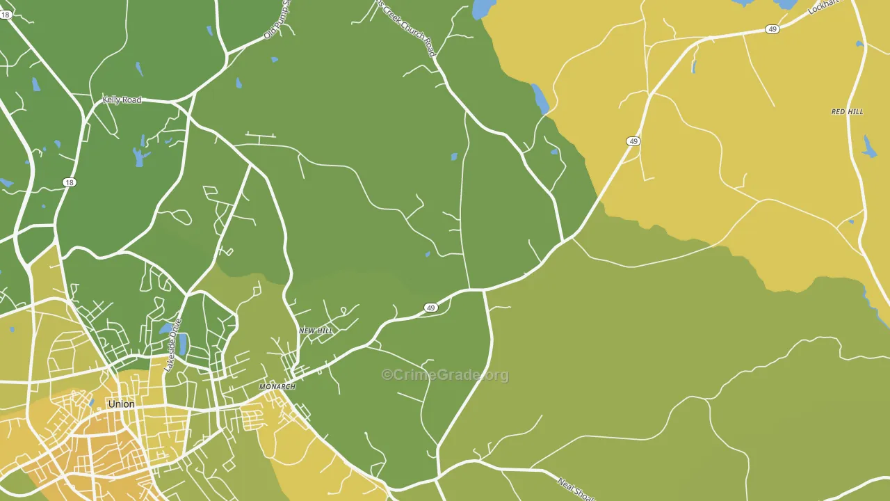 Monarch, SC Map of Vehicle Theft Rates