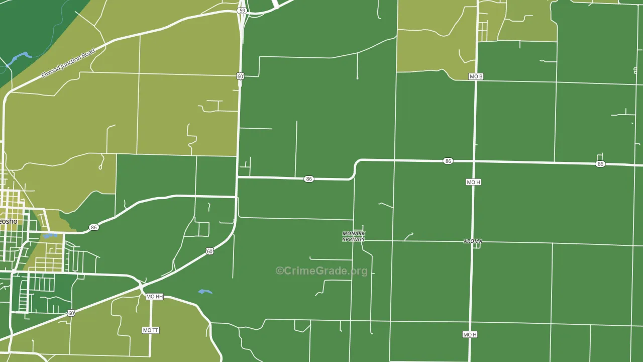 Monark Springs, MO Map of Vehicle Theft Rates