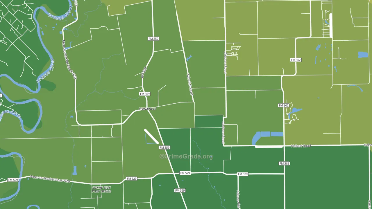 Monaville, TX Map of Vehicle Theft Rates