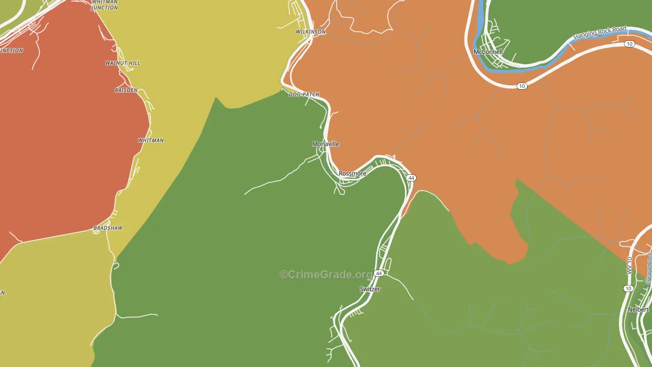 Monaville, WV Map of Vehicle Theft Rates