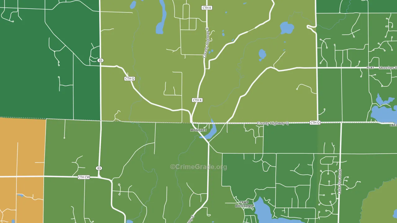 Monches, WI Map of Vehicle Theft Rates