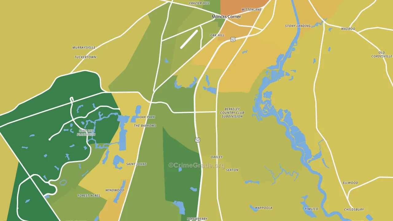 Moncks Corner, SC Map of Vehicle Theft Rates