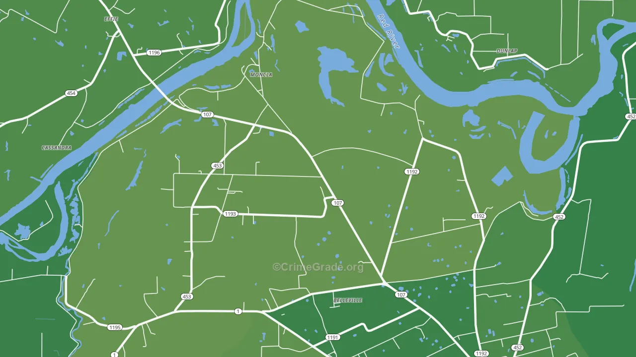Moncla, LA Map of Vehicle Theft Rates
