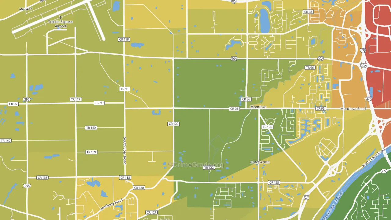 Monclova, OH Map of Vehicle Theft Rates