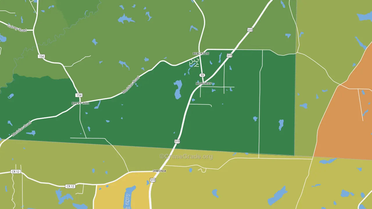 Moncrief, GA Map of Vehicle Theft Rates