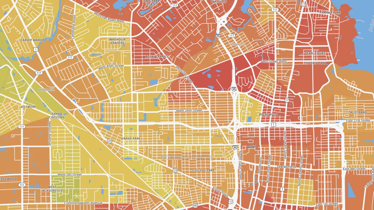 Moncrief Park, Jacksonville, FL Map of Vehicle Theft Rates