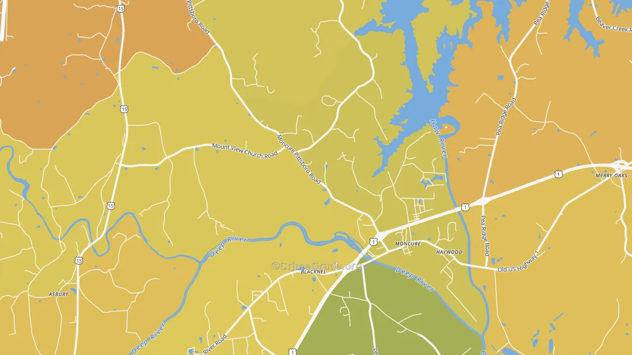 Moncure, NC Map of Vehicle Theft Rates