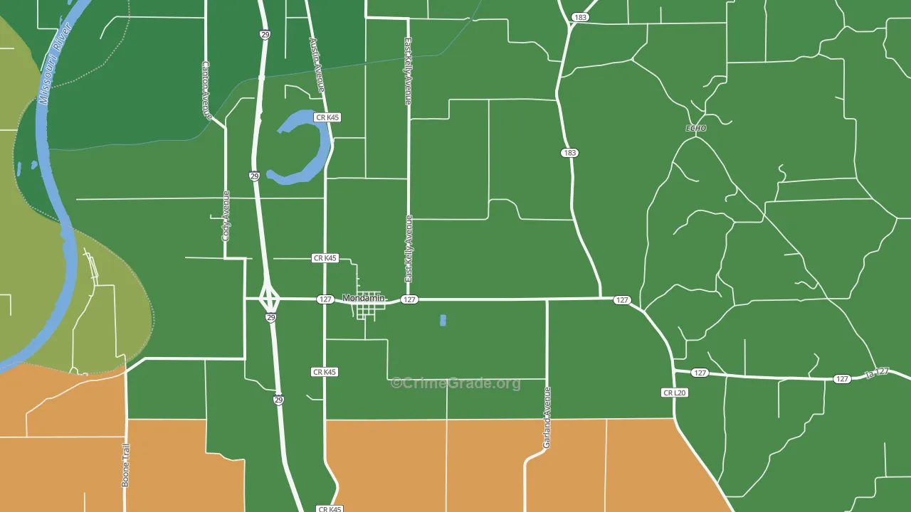 Mondamin, IA Map of Vehicle Theft Rates