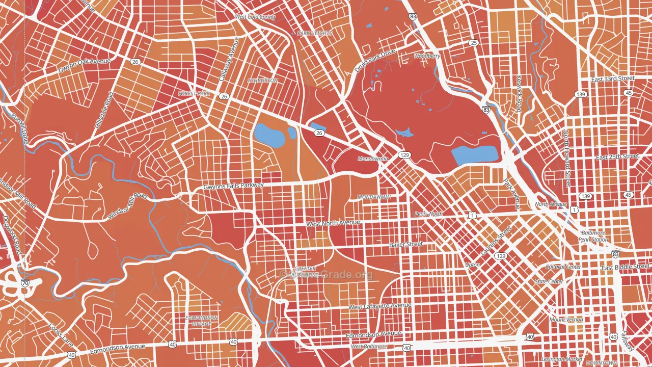 Mondawin-Walbrook, Baltimore, MD Map of Vehicle Theft Rates