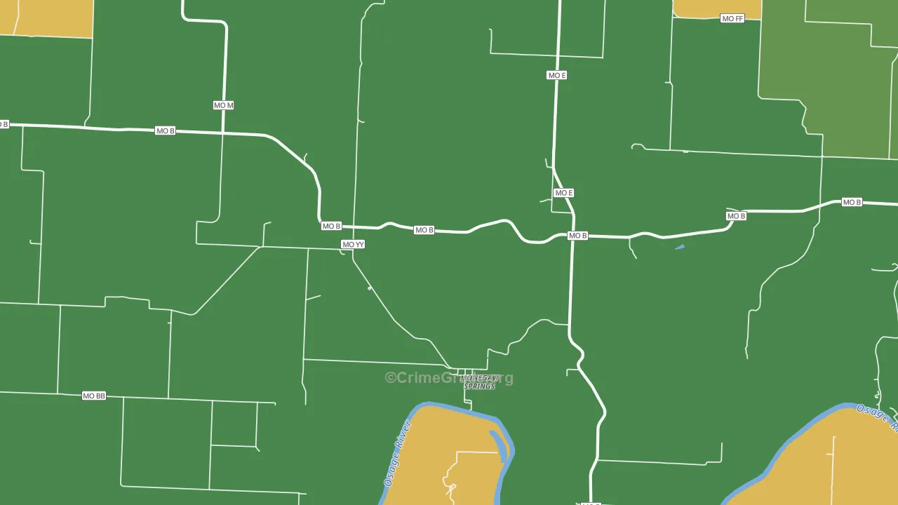 Monegaw Springs, MO Map of Vehicle Theft Rates