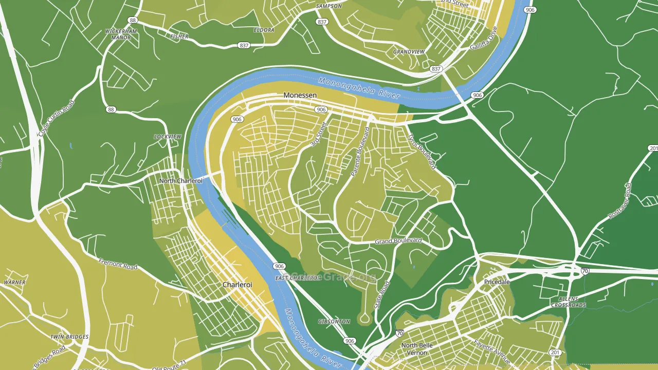 Monessen, PA Map of Vehicle Theft Rates