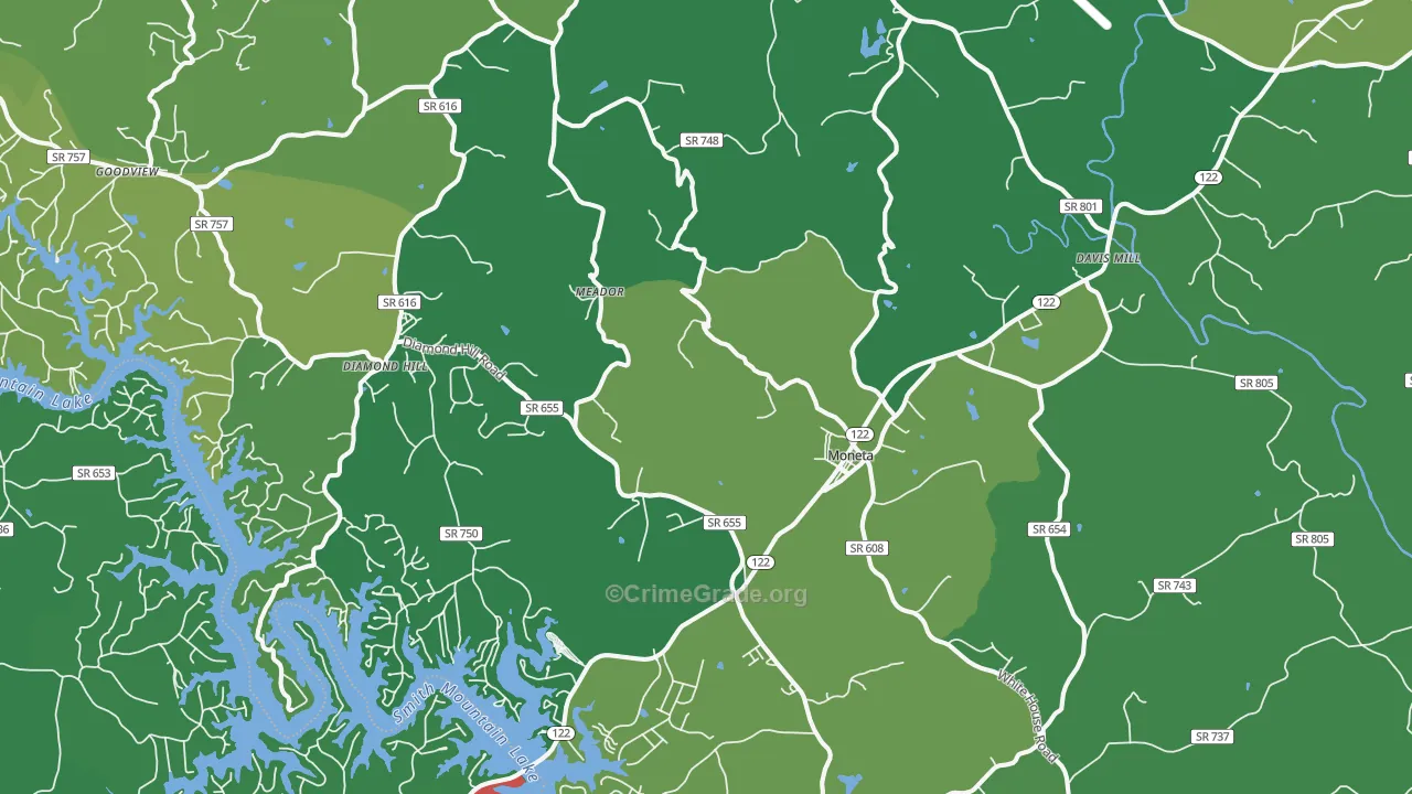 Moneta, VA Map of Vehicle Theft Rates