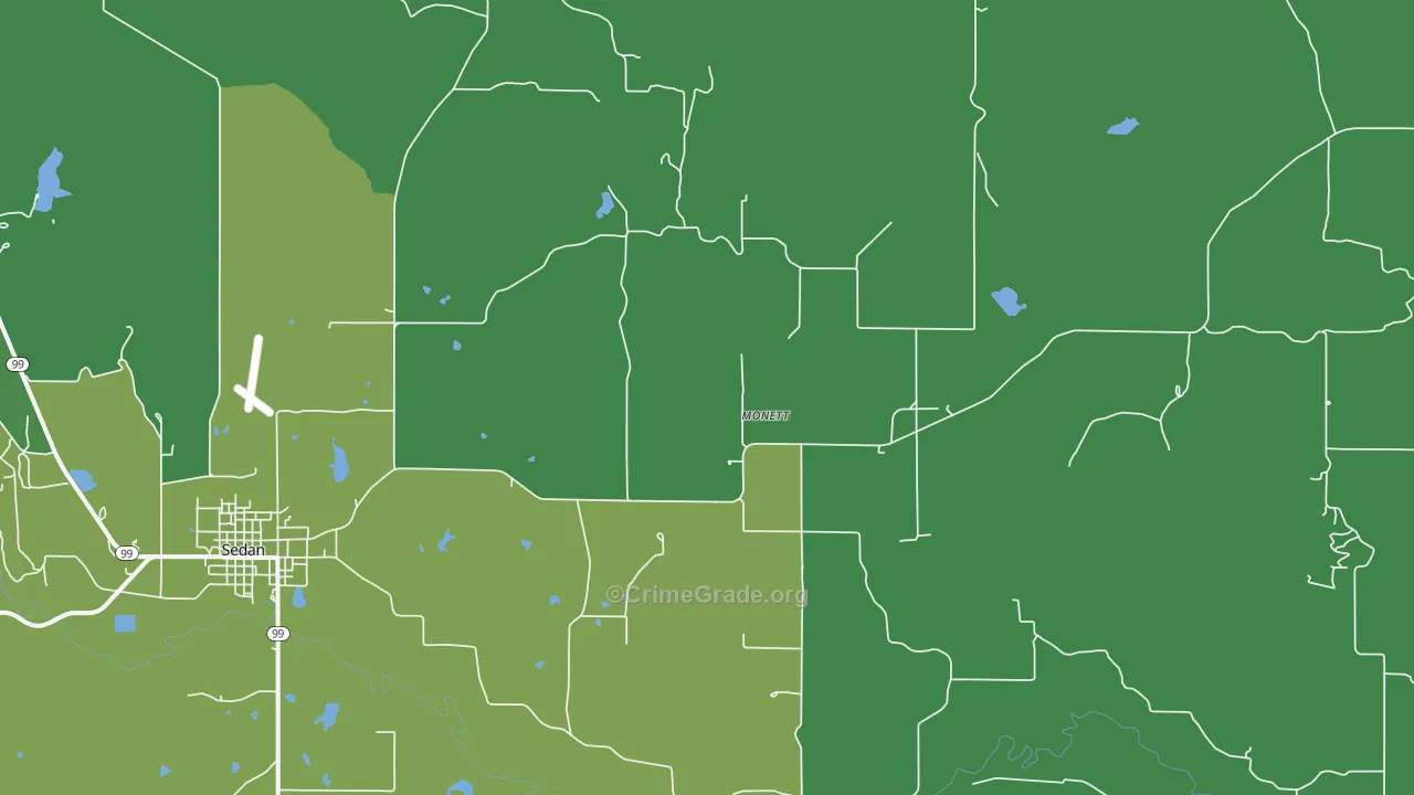 Monett, KS Map of Vehicle Theft Rates
