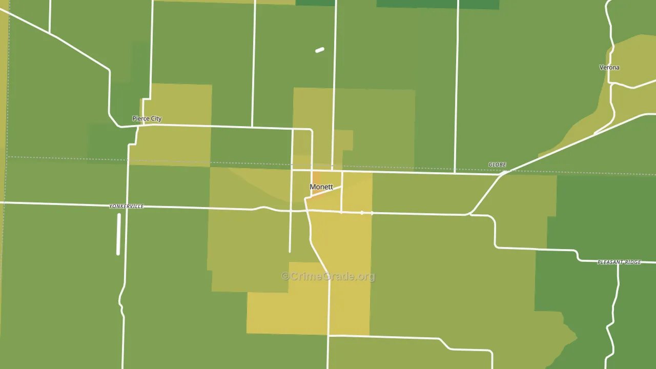 Monett, MO Map of Vehicle Theft Rates