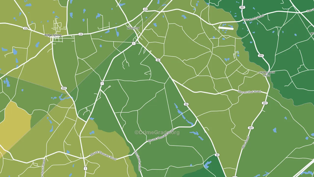 Monetta, SC Map of Vehicle Theft Rates