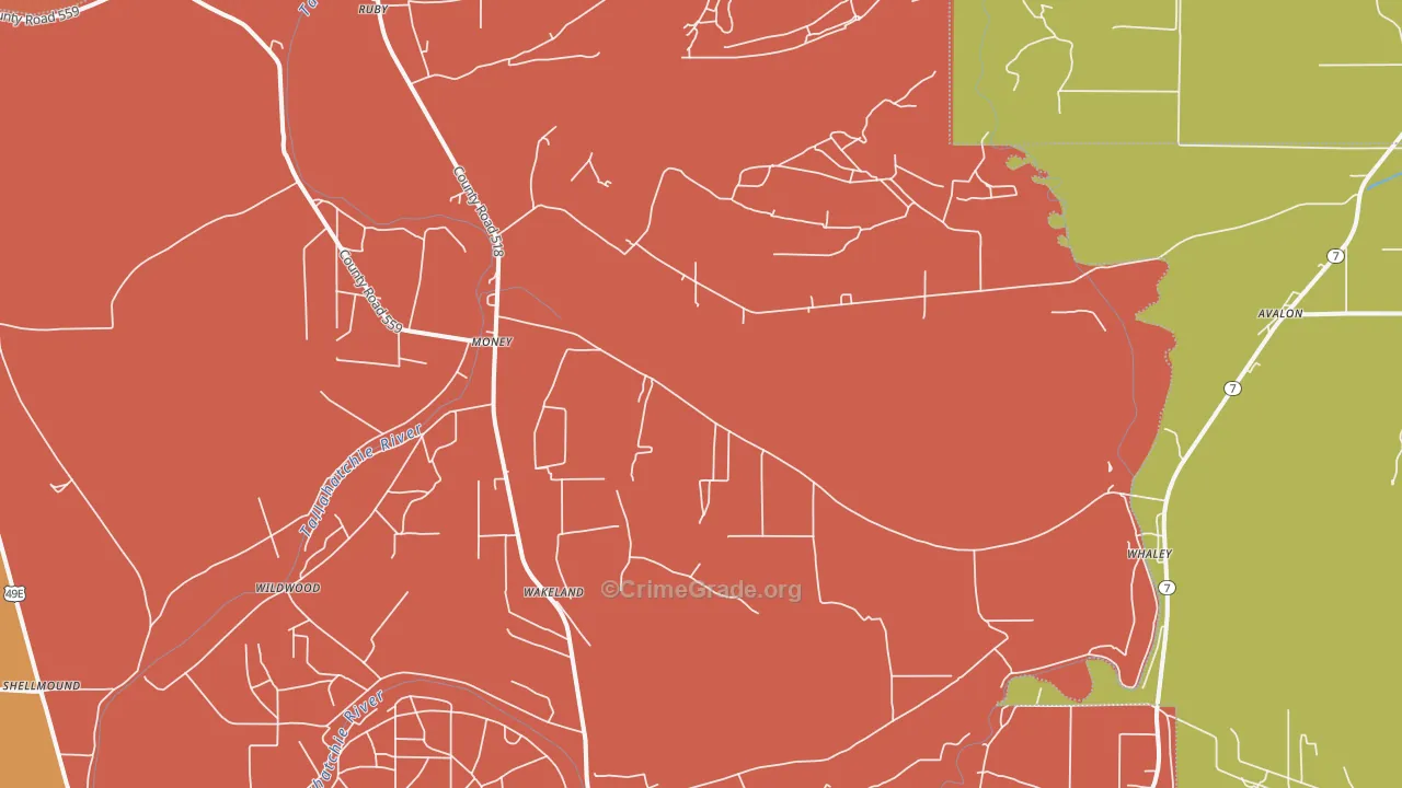 Money, MS Map of Vehicle Theft Rates