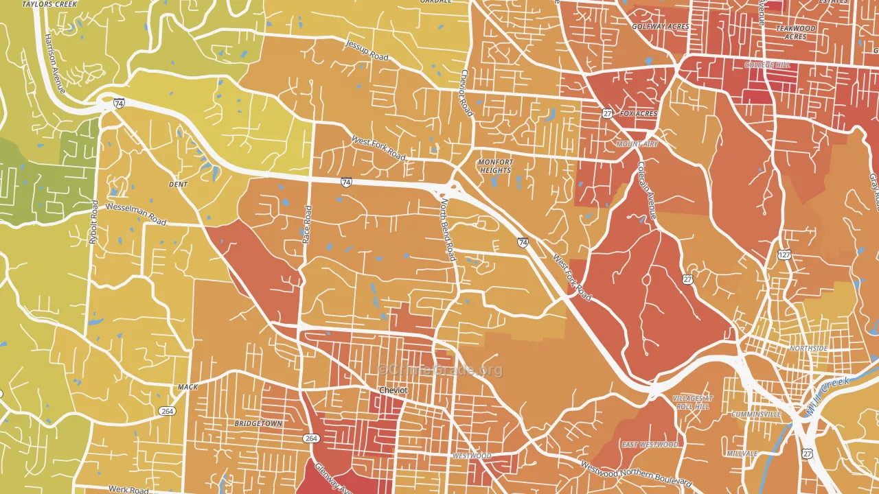 Monfort Heights South, Cincinnati, OH Map of Vehicle Theft Rates
