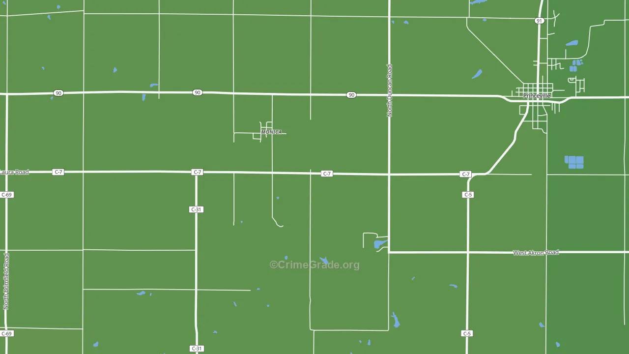 Monica, IL Map of Vehicle Theft Rates