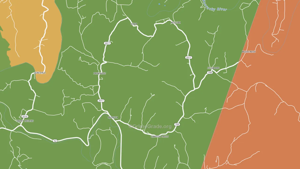 Monica, KY Map of Vehicle Theft Rates