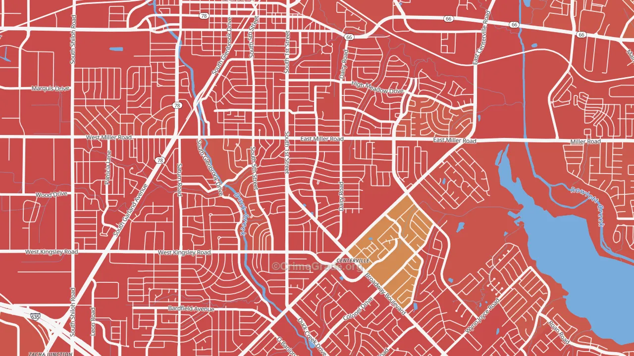 Monica Park, Garland, TX Map of Vehicle Theft Rates