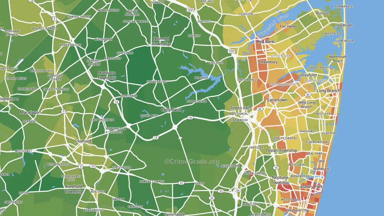 Monmouth County, NJ Map of Vehicle Theft Rates